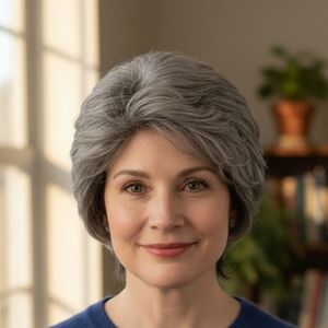 Short two-tone gray wig natural hair